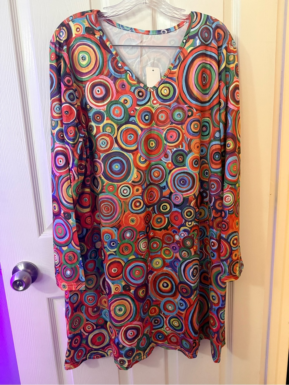 Multicolor Circle-Print V-Neck Women's Dress
